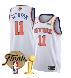 New Yok Knicks  11 Jalen Brunson White 2026 Finals Patch And Finals Champions Patch Association Edition Stitched Basketball Jersey
