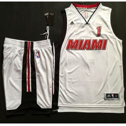 Heat #1 Chris Bosh White Throwback A Set Stitched NBA Jersey