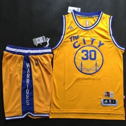 Warriors #30 Stephen Curry Gold Throwback The City A Set Stitched NBA Jersey