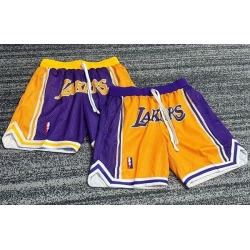 Men Lakers NBA Basketball Shorts Yellow Purple Men Lakers NBA Basketball Shorts Yellow Purple