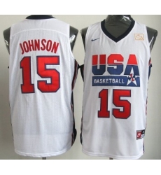 1992 Olympics Team USA 15 Magic Johnson White Swingman Jersey 