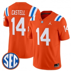 Men Florida Gators  14 Jordan Castell Orange  1960s Throwback  F U S E  Vapor Limited Stitched Football Jersey