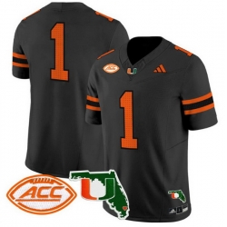 Men Miami Hurricanes  1 Black F U S E  With Patch Stitched Football Jersey