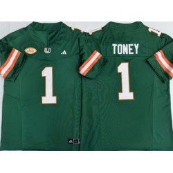Men Miami Hurricanes  1 Malachi Toney Aqua F U S E  Stitched Football Jersey