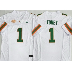 Men Miami Hurricanes  1 Malachi Toney White F U S E  Stitched Football Jersey