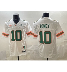 Men Miami Hurricanes 10 Malachi Toney White F U S E  Florida Patch Stitched Football Jersey