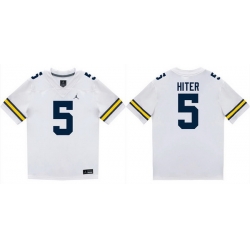 Men Michigan Wolverines  5 Savion Hiter White Stitched Baseball Jersey