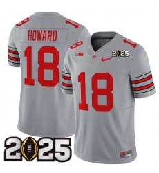 Men's Ohio State Buckeyes #18 Will Howard Grey 2025 CFP Final Patch F.U.S.E. Vapor Limited Stitched Football Jersey