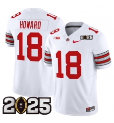 Men's Ohio State Buckeyes #18 Will Howard White 2025 CFP Final Patch F.U.S.E. Vapor Limited Stitched Football Jersey