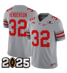 Men's Ohio State Buckeyes #32 TreVeyon Henderson Grey 2025 CFP Final Patch F.U.S.E. Vapor Limited Stitched Football Jersey