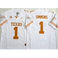 Men Texas Longhorns  1 Colin Simmons White 2026 F U S E  Stitched Jersey