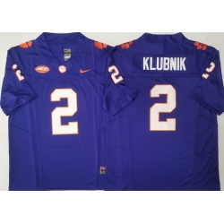 Men Clemson Tigers Purple #2 Cade Klubnik Stitched F U S E NCAA Jersey