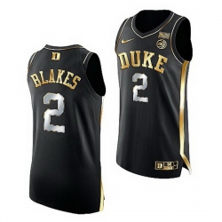 Duke Blue Devils Jaylen Blakes Black Golden Edition 2021 22Authentic Basketball Jersey