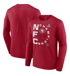 Men San Francisco 49ers Scarlet 2023 NFC Champions Right Side Draw Long Sleeve T Shirt