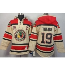 Chicago Blackhawks 19 Jonathan Toews Cream Lace-Up Hoodies