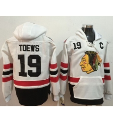 Men Chicago Blackhawks 19 Jonathan Toews White Name  26 Number Pullover NHL Hoodie