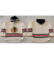 Men Chicago Blackhawks Blank Cream Heavyweight Pullover Hoodie Stitched NHL Jersey