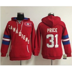 Women Montreal Canadiens 31 Carey Price Red Old Time Heidi NHL Hoodie