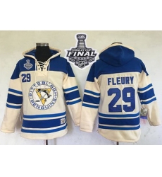 Men Pittsburgh Penguins 29 Andre Fleury Cream Sawyer Hooded Sweatshirt 2017 Stanley Cup Final Patch Stitched NHL Jersey