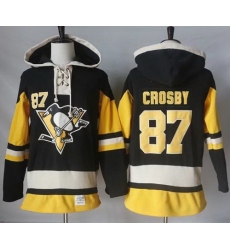 Men Pittsburgh Penguins 87 Sidney Crosby Black Alternate Sawyer Hooded Sweatshirt Stitched NHL Jersey