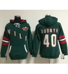 Minnesota Wild 40 Devan Dubnyk Green Women Old Time Heidi NHL Hoodie