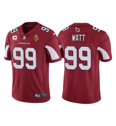 Men Arizona Cardinals #99 J.J. Watt Red With C Patch & Walter Payton Patch Limited Stitched Jersey