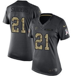 Nike Falcons #21 Deion Sanders Black Womens Stitched NFL Limited 2016 Salute to Service Jersey