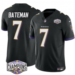 Men Baltimore Ravens 7 Rashod Bateman Black F U S E 2024 AFC North Division Champions Vapor Limited Football Jersey