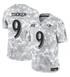 Men Baltimore Ravens 9 Justin Tucker 2024 F U S E Arctic Camo Salute To Service Limited Stitched Football Jersey