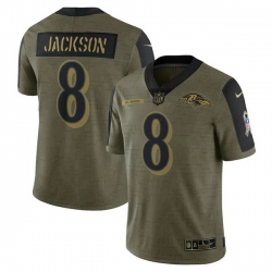 Men's Baltimore Ravens Lamar Jackson Nike Olive 2021 Salute To Service Limited Player Jersey