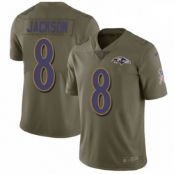 Mens Nike Baltimore Ravens 8 Lamar Jackson Limited Olive 2017 Salute to Service NFL Jersey