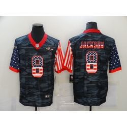 Nike Baltimore Ravens 8 Lamar Jackson Black Camo USA Flag Limited Jersey