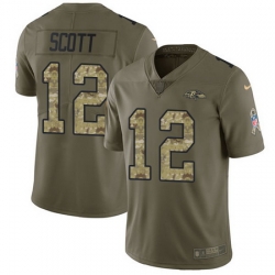 Nike Ravens #12 Jaleel Scott Olive Camo Mens Stitched NFL Limited 2017 Salute To Service Jersey