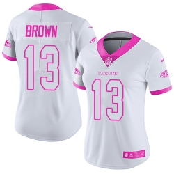 Nike Ravens #13 John Brown White Pink Womens Stitched NFL Limited Rush Fashion Jersey