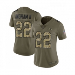 Womens Baltimore Ravens 22 Mark Ingram II Limited Olive Camo Salute to Service Football Jersey