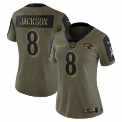 Women's Baltimore Ravens Lamar Jackson Nike Olive 2021 Salute To Service Limited Player Jersey