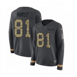 Womens Nike Baltimore Ravens 81 Hayden Hurst Limited Black Salute to Service Therma Long Sleeve NFL Jersey