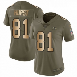 Womens Nike Baltimore Ravens 81 Hayden Hurst Limited Olive Gold Salute to Service NFL Jersey