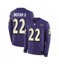 Youth Baltimore Ravens 22 Mark Ingram II Limited Purple Therma Long Sleeve Football Jersey