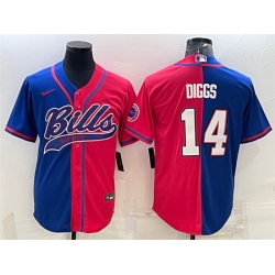 Men Buffalo Bills 14 Stefon Diggs Royal Red Split With Patch Cool Base Stitched Baseball Jersey