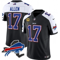 Men Buffalo Bills 17 Josh Allen Black White 2023 F U S E  New York Patch And 4 Star C Patch Vapor Untouchable Limited Stitched Football JerseyS