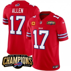 Men Buffalo Bills 17 Josh Allen Red 2023 F U S E  AFC East Champions With 4 Star C Ptach Stitched Football Jersey