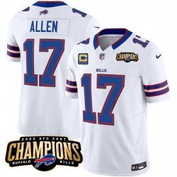 Men Buffalo Bills 17 Josh Allen White 2023 F U S E  AFC East Champions With 4 Star C Ptach Stitched Football Jersey