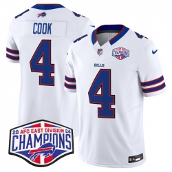 Men Buffalo Bills 4 James Cook White F U S E  2024 AFC East Division Champions Vapor Limited Stitched Football Jersey