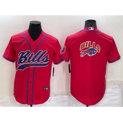 Men Buffalo Bills Red Team Big Logo With Patch Cool Base Stitched Baseball Jersey