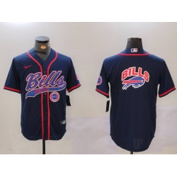 Men Buffalo Bills big logo Navy Team Cool Base Stitched Baseball Jersey 1