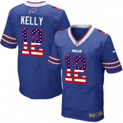 Mens Nike Buffalo Bills 12 Jim Kelly Elite Royal Blue Home USA Flag Fashion NFL Jersey