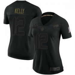 Women Buffalo Bills 12 Jim Kelly Black Limited 2020 Salute To Service Jersey