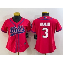 Women Buffalo Bills 3 Damar Hamlin Red With Patch Cool Base Stitched Baseball Jersey