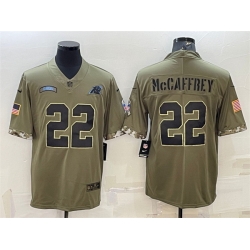 Men Carolina Panthers 22 Christian McCaffrey Olive 2022 Salute To Service Limited Stitched Jersey